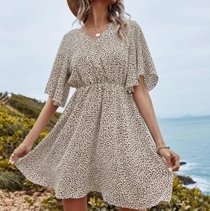 Leopard Print Butterfly Sleeve A-Line Dress